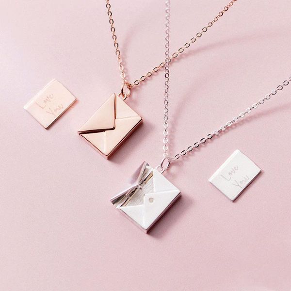 

pendant necklaces fashionable simple square envelope necklace lover letter temperament clavicle chain gift for girlfriend, Silver