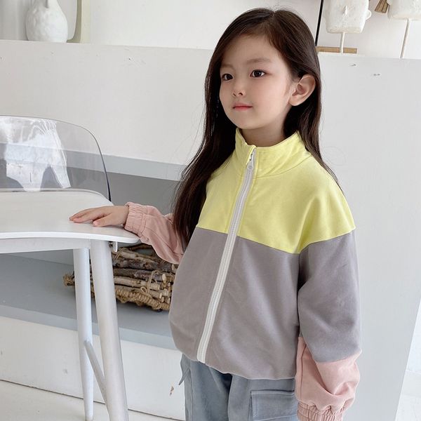 

2020 men's and women's children's clothing autumn color contrast splicing fashion coat sports zipper outerwear clothes 4-77, Black