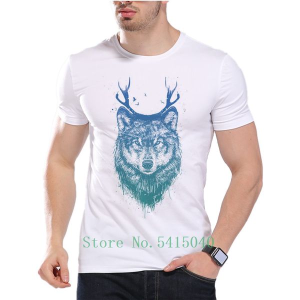 

summer hot wolf men white t shirt top quality повседневный мультфильм рог волк с коротким рукавом майка азиатского размером