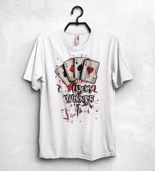 

new tee shirt lucky winner t shirt card design graphics jackpot poker star gift ace summer t-shirt
