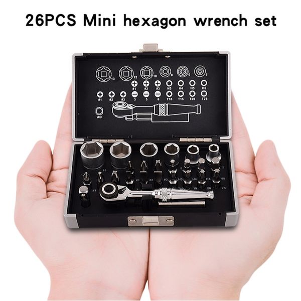 

26pcs mini ratchet wrench socket bits 1/4'' drive spanner kit tools for bicycle 35ec