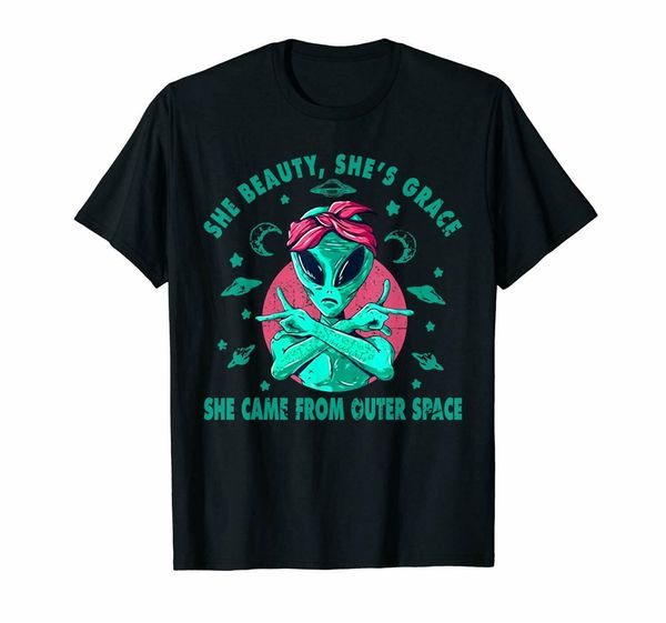 

she beauty she grace she came from outer space alien black t-shirt s-3xl casual tee shirt