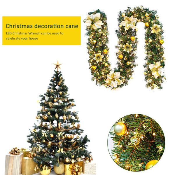 

2.7m/9ft Xmas Garland with LED String Lights Christmas Tree Ornaments Decorations Christmas Artificial Garland Wreath