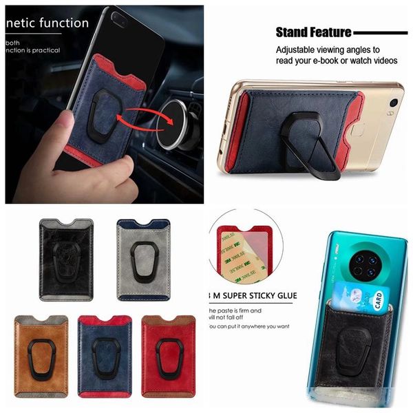 

car holder magnet suction universal back phone card slot 3m sticker leather on wallet id credit for iphone 11 pro xr x note10 9 s10e case