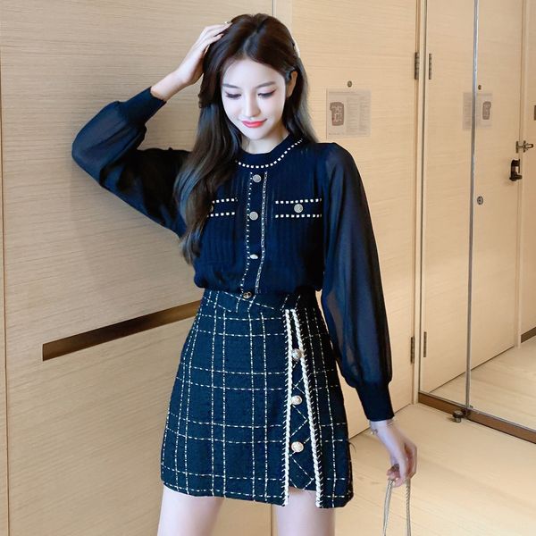 

2020 autumn new fashion women's french graceful long-sleeved sweater woolen aline sweatershort skirt sweater short skirt w1iee w1iee, Gray
