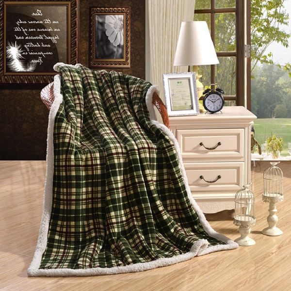 

coral fleece blanket 127*152cm for antumn winter comforter berber fleece children quilt for child baby green plaid