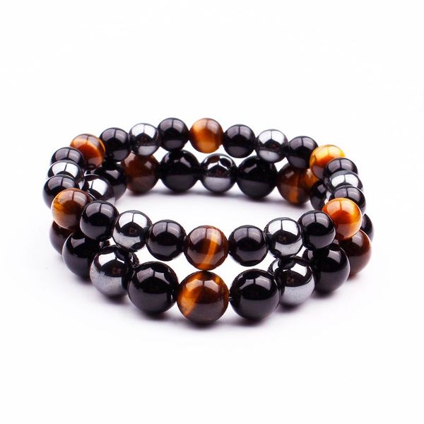 

8mm/10mm natural tiger eye beads bracelet for women man health care hematite stretch bracelets men charm fashion jewelry pulsera, Golden;silver
