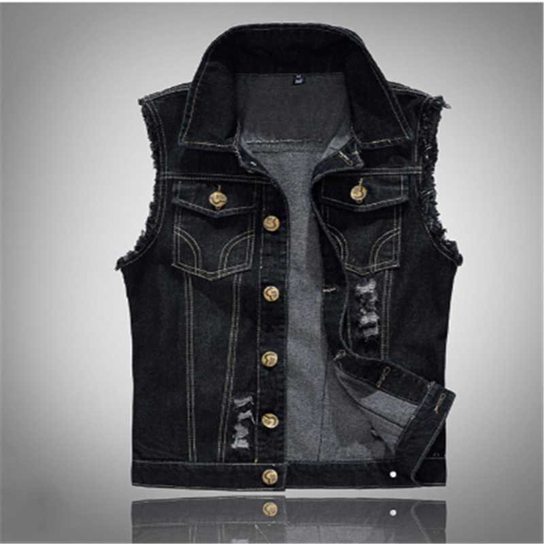 

men's vests fashion spring autumn casual plus size holes lapel denim vest cowboy jackets waistcoat jeans jacket coat, Black;white