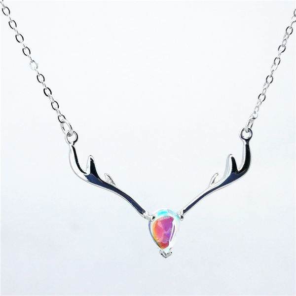

chains multicolored pendant necklaces for women christmas chain, deer elk shaped antlers 925 silver necklace,party anniversary jewelry