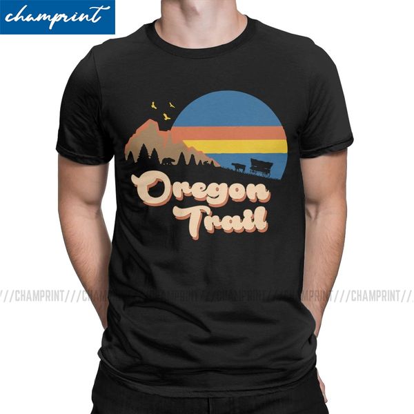 

men's t-shirt retro oregon trail cool pure cotton tees short sleeve multnomah video game geek t shirts o neck clothing plus size