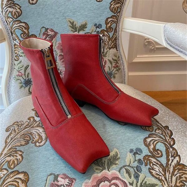 

strange pointed design ladies high heels red black metal decorative high heels autumn and winter ladies fashion boots