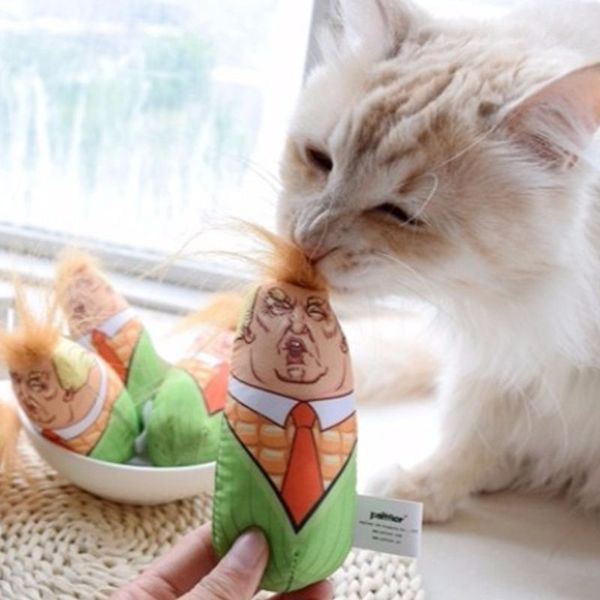 

cat toys trump head maize design stuffed plush corn pet kitten funny interactive teaser catnip squeaky