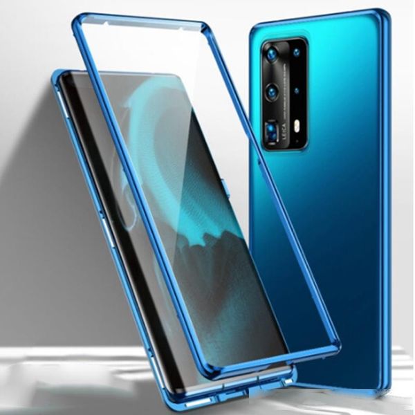 

full body magnetic protection case metal glass flip built-in screen protector front back tempered glass for huawei p40 series