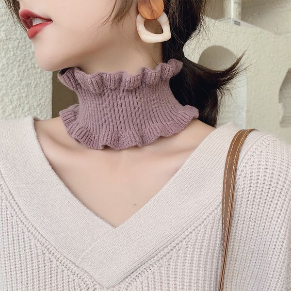 

knitted wool pullover scarf collar solid color women's autumn and winter korean double-sided warm head scarf, Blue;gray