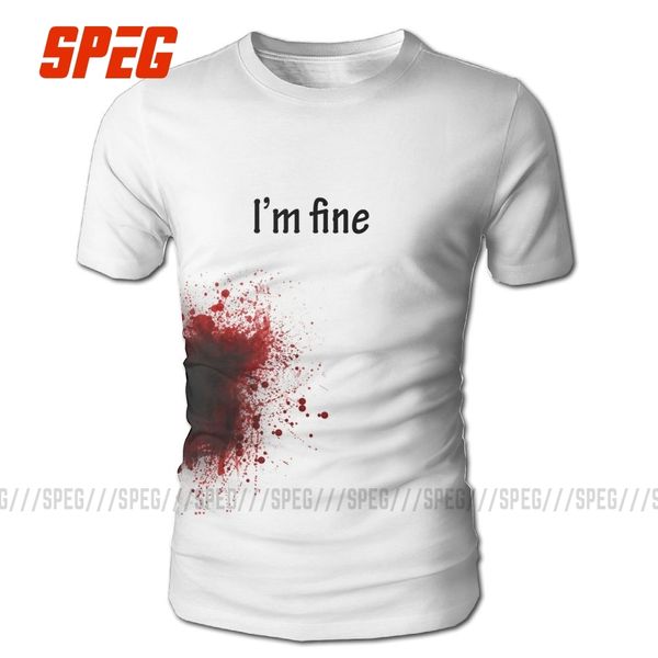 

i'm fine blooded t shirt short sleeve 100% polyester o-neck man printed tees fashion t-shirt unique white novelty t shirts