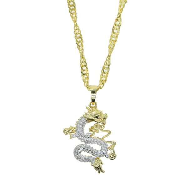 

chokers 2021 fashion dragon charm pendant necklace women hip hop with gold color plated long link, Golden;silver