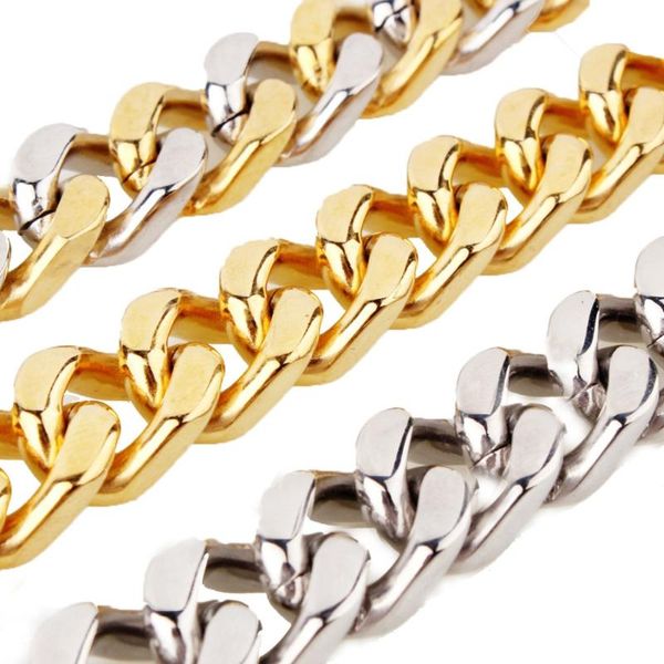 

11/13/15mm 7-40" huge 316l stainless steel silver color gold jewelry curb cuban chain men's necklace or bracelet 1pcs xmas gift