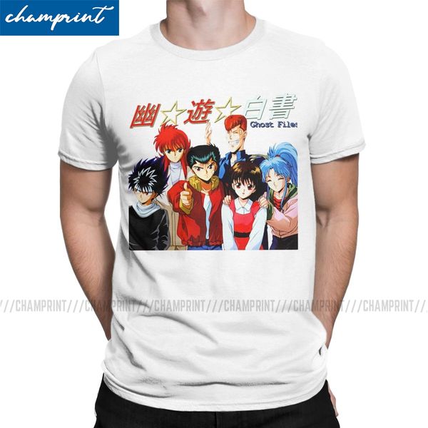 

fun yu yu hakusho gang t-shirts for men round collar cotton t shirts yusuke kurama anime short sleeve tee shirt big size clothes