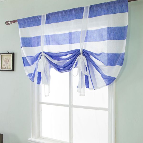 

adorable romantic roman curtain - tie-up ribbon window curtain balloon drape voile sheer valance cafe kitchen balcony 46x63 inch