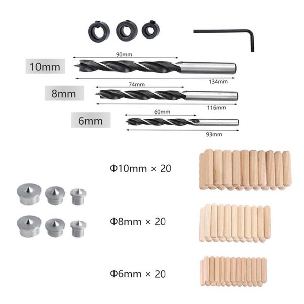 

75pcs woodworking straight hole puncher wood doweling jig 6/8/10mm drill bits h3cf