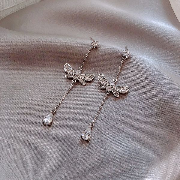 

stud shiny side fashion brand jewelry crystal butterfly earrings for women gift long beads, Golden;silver
