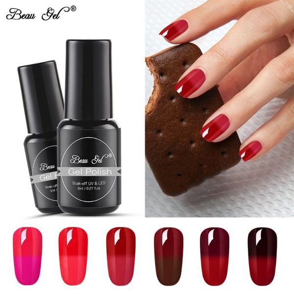 

nail gel beau 8ml wine red polish semi permanent soak off chameleon uv temperature color-changing varnish, Red;pink