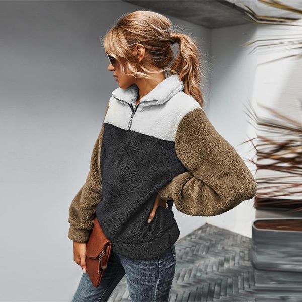

women's hoodies & sweatshirts autumn winter female warm clothing women sweatshirt mixed color patchwork ladies long sleeve pullover plu, Black