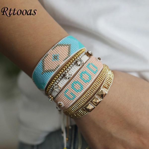 

rttooas good-letter charm bracelet set women pulseras mujer 2020 vintage miyuki beaded bracelet handmade jewelry, Golden;silver