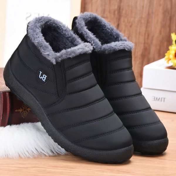 

snow new boots women shoes warm plush fur ankle boots winter female slip on flat casual shoes waterproof ultralight footwear, Black