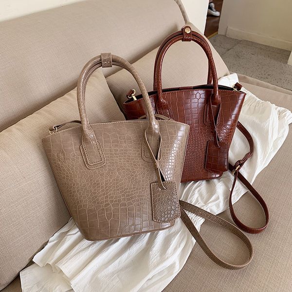 

korean-style elegant handbag 2020 tote large-volume casual fashion crocodile pattern solid color shoulder bag