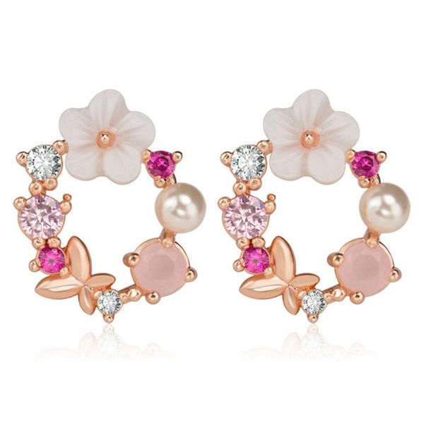 

sweet flower earrings jewelry girl heart pearl bow flower ring ear circle wedding jewelry, Golden;silver