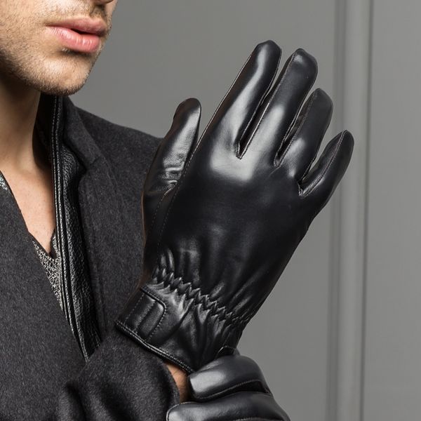 

2020 winter male genuine leather black/thin gloves man short design real sheep skin car driving motocycle outdoor suede mittens t200915, Blue;gray