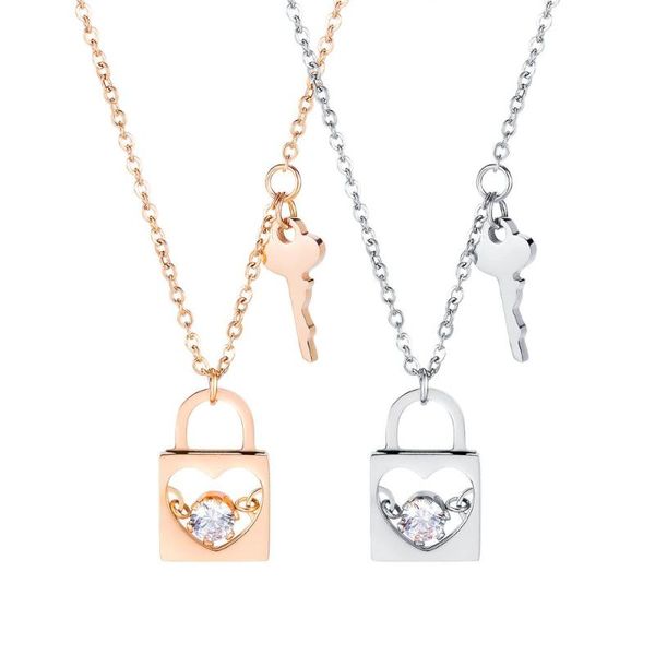 

new fashion lock and key pendant necklace rose gold color titanium steel jewelry woman gift not fade drop shipping, Silver