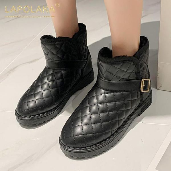 

lapolaka 2020 add fur warm winter boots woman shoes slip on platform comfortable ins dropship winter boots ladies, Black