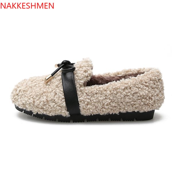 

nakkeshmen-2020 new autumn and winter flat shoes plus velvet large size women's shoes lalambswool women's, Black
