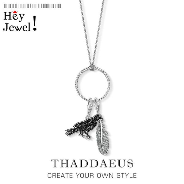 

chains charm necklace raven crow & feather,2021 summer fashion jewelry link chain 925 sterling silver gift for women men