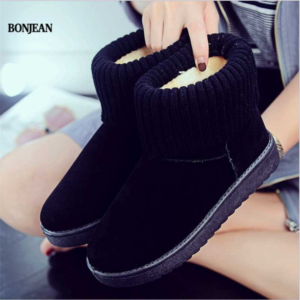 

bonjean the new korean version of the winter 2020 all-cotton ankle boots with velveteen warm snow boots, Black