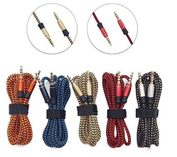 

1.5m braided fabric 3.5mm male to male m/m stereo audio aux auxiliary cable