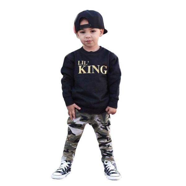 

sale toddler kids baby boy clothes unique letter t shirt +camouflage pants outfits clothes set roupas infantis menina, White