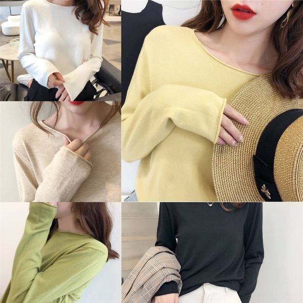 

knitted women's spring 2020 new outer wear thin coat sweater sweater round neck inner base shirt loose western style fashion iqwgp i, White;black