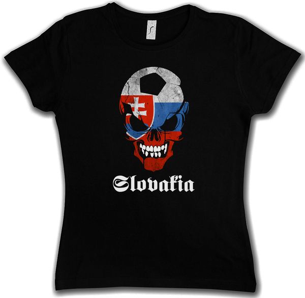 

classic slovakia football soccer skull woman girlie t-shirt - fan hooligan shirt