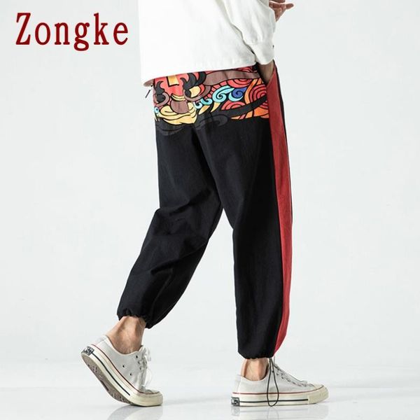

zongke mens linen pants hip hop trousers men pants men's clothing jogger harajuku sweatpants 2020 new m-5xl, Black