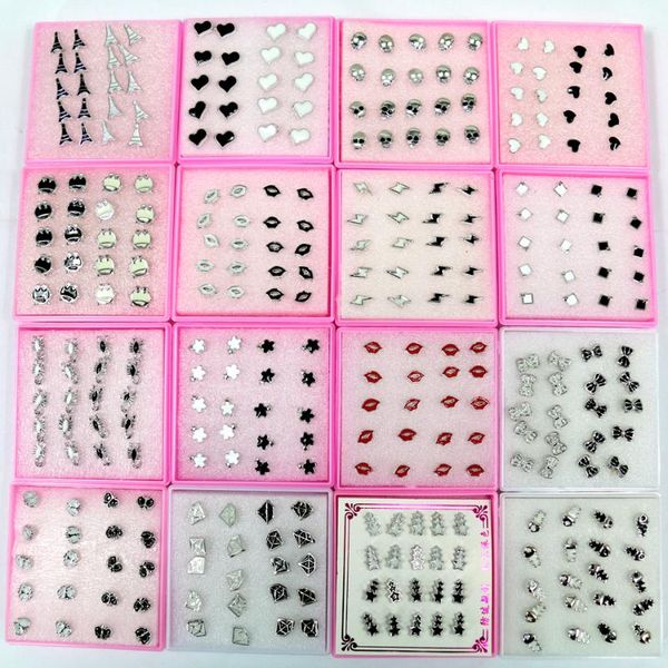 

wholesale anti allergy plastic white plating white and black oil drawing resin stud earrings 10pairs/lot animal, Golden;silver