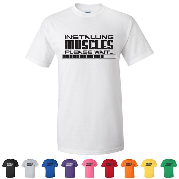 

installing muscles please wait funny guys gym tees graphic mens t shirts fashion style men tee casual short sleeve tee