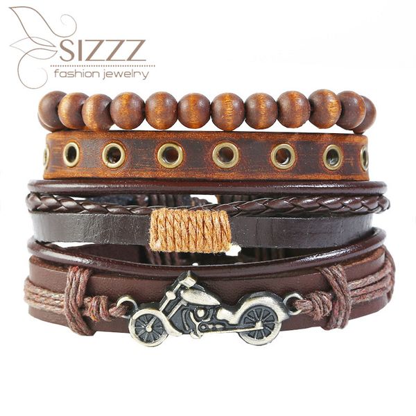 

charm bracelets 2021 retro woven 4 piece set leather europe and america diy bracelet&bangles for men, Golden;silver