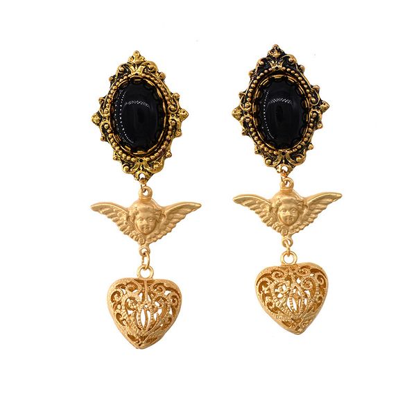 

vintage golden baroque angel hollow heart pendant earrings party show jewelry for fashion women boucle d'oreille jewelry gifts, Silver