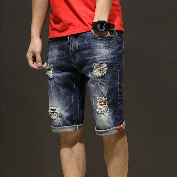 

men's jeans men plus size short loose denim shorts jean destruct ripped retro blue stretch