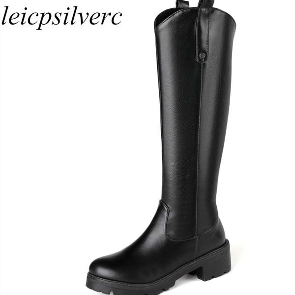 

women's boots 2020 autumn and winter new thick bottom comfortable waterproof platform knee high zip fashion pu black brown