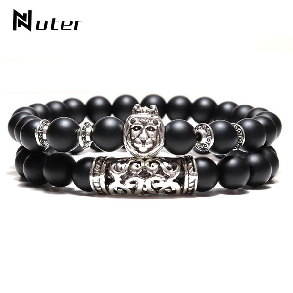 

beaded, strands 2pcs/pair men bracelet vintage king lion braslet charm ethnic carved distance couple brazalete bileklik erkek male jewelry g, Black