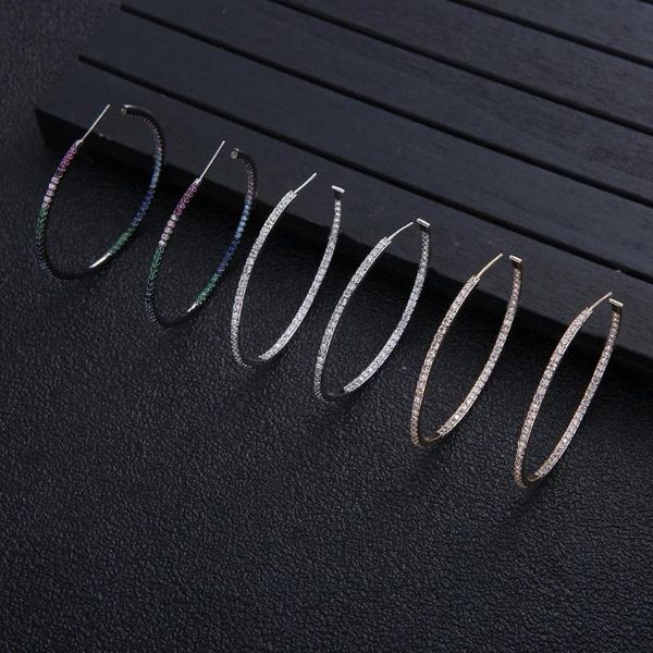 

hoop & huggie trendy geometric round earrings for women accessories full cubic zirconia jewelry pendientes mujer moda e6982, Golden;silver